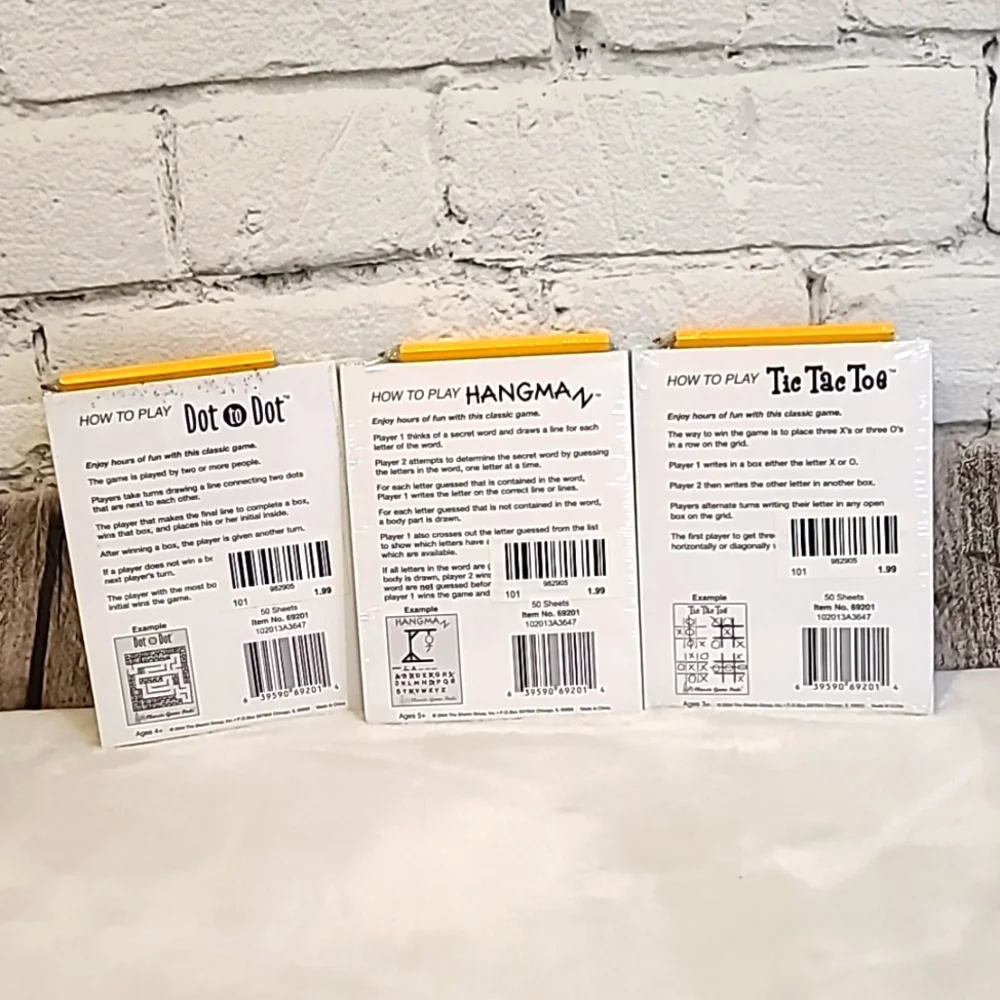 Classic Game Pads Travel/Vacation Set - Tic Tac Toe/Hangman/Dot to Dot NIB/NWT